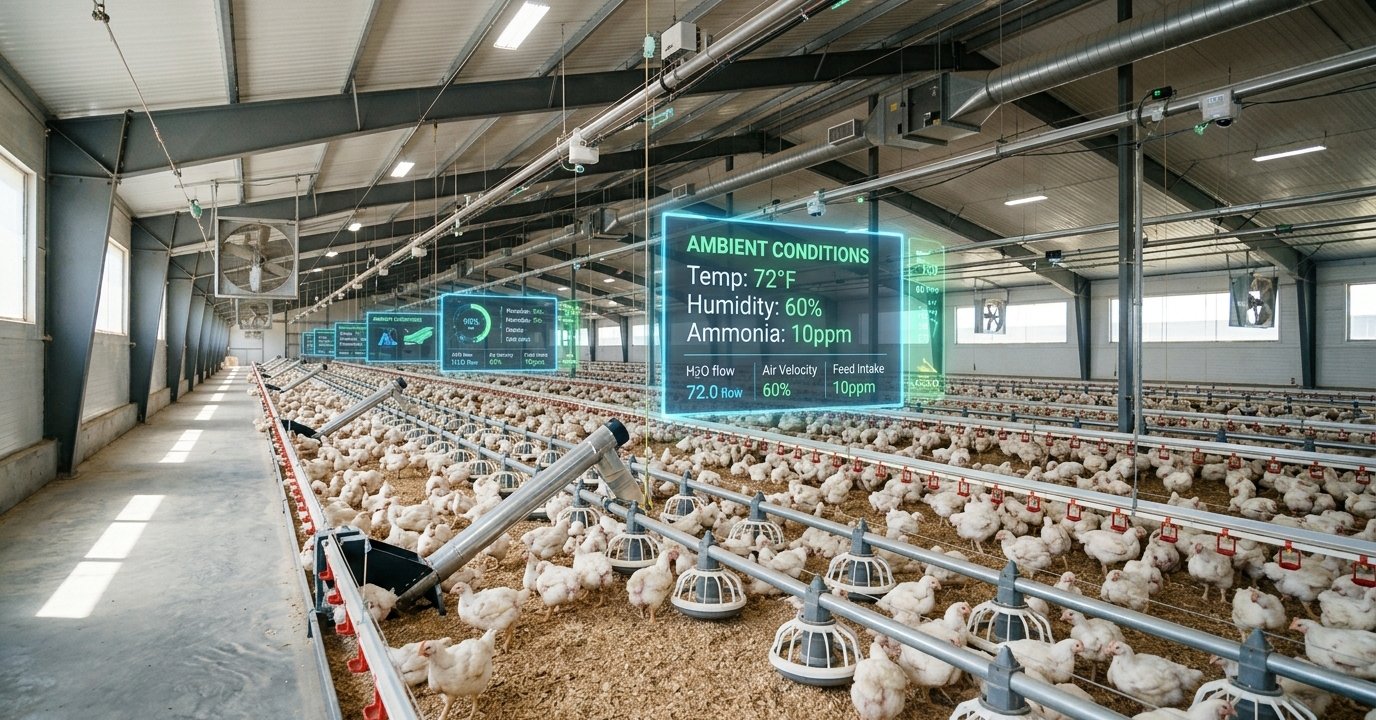 modern poultry house with automated sensors
