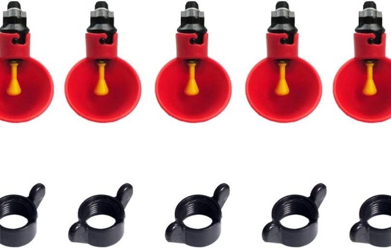 Happyyami 10PCS Automatic Chicken Drinkers Waterers Poultry Watering Cups Bowls Drinking Dispenser Red Plastic Backyards Water Feeder for Pigeons Hen Duck Bird