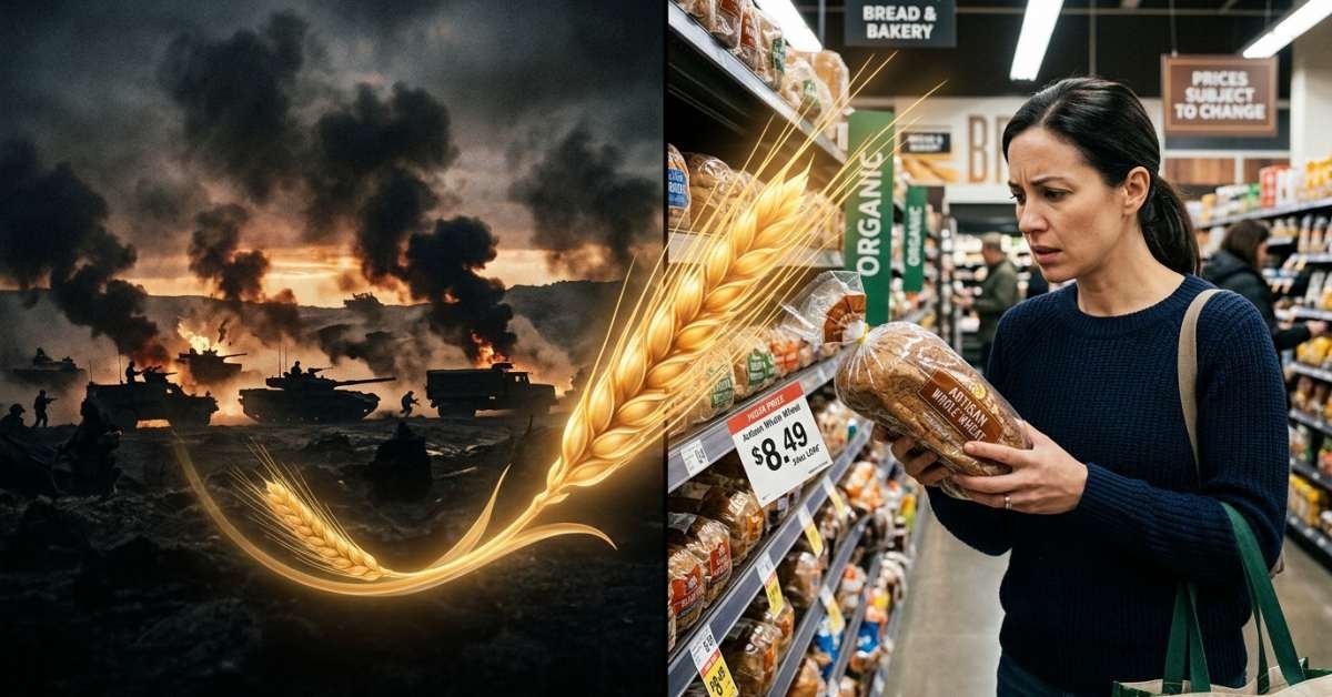 Ensure you use descriptive alt text like: "Infographic showing the connection between Middle East conflict and rising global grain prices 2026