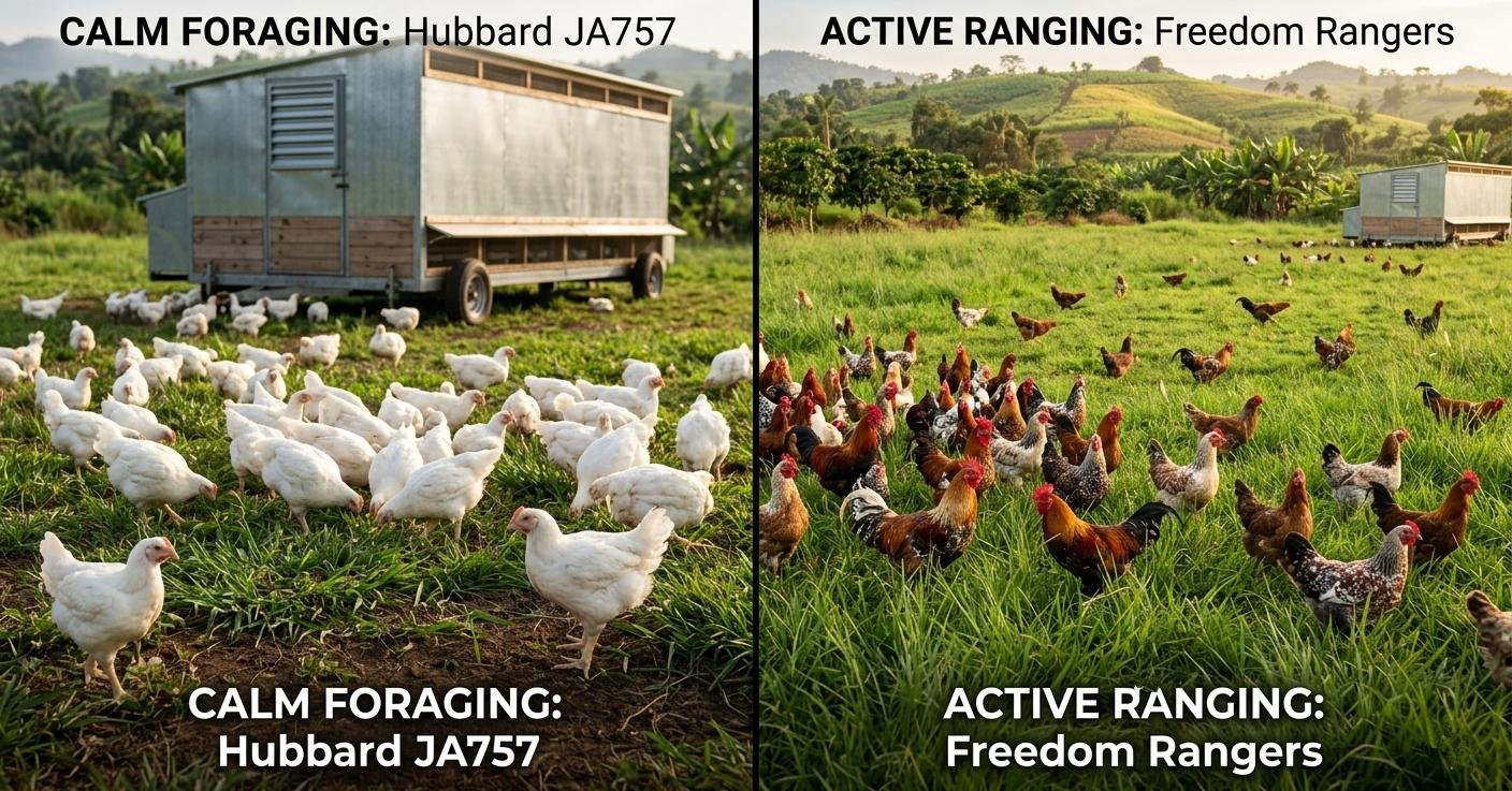 The "Slow-Growth" period (56–81 days) allows for biological developments that industrial birds (35–42 days) cannot achieve, specifically regarding meat quality.